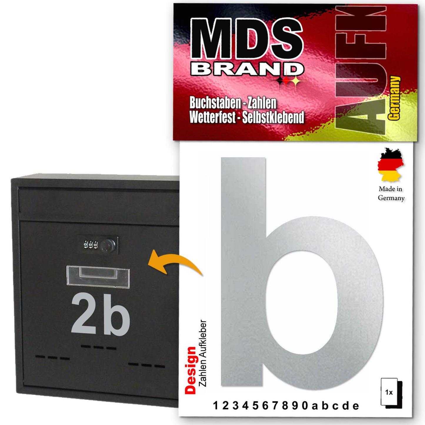 Design 10cm Zahlen Aufkleber, Selbstklebende Klebezahlen für Briefkasten, Mülltonne, Hausnummer Aufkleber für Außen & Innen Silber