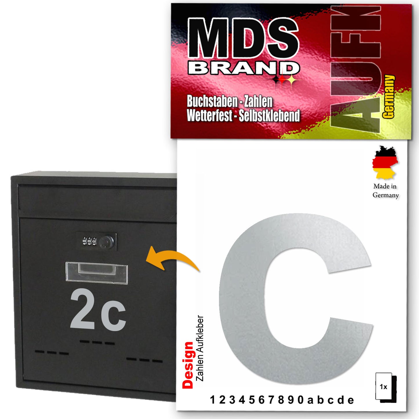 Design 10cm Zahlen Aufkleber, Selbstklebende Klebezahlen für Briefkasten, Mülltonne, Hausnummer Aufkleber für Außen & Innen Silber