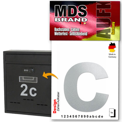 Design 10cm Zahlen Aufkleber, Selbstklebende Klebezahlen für Briefkasten, Mülltonne, Hausnummer Aufkleber für Außen & Innen Silber