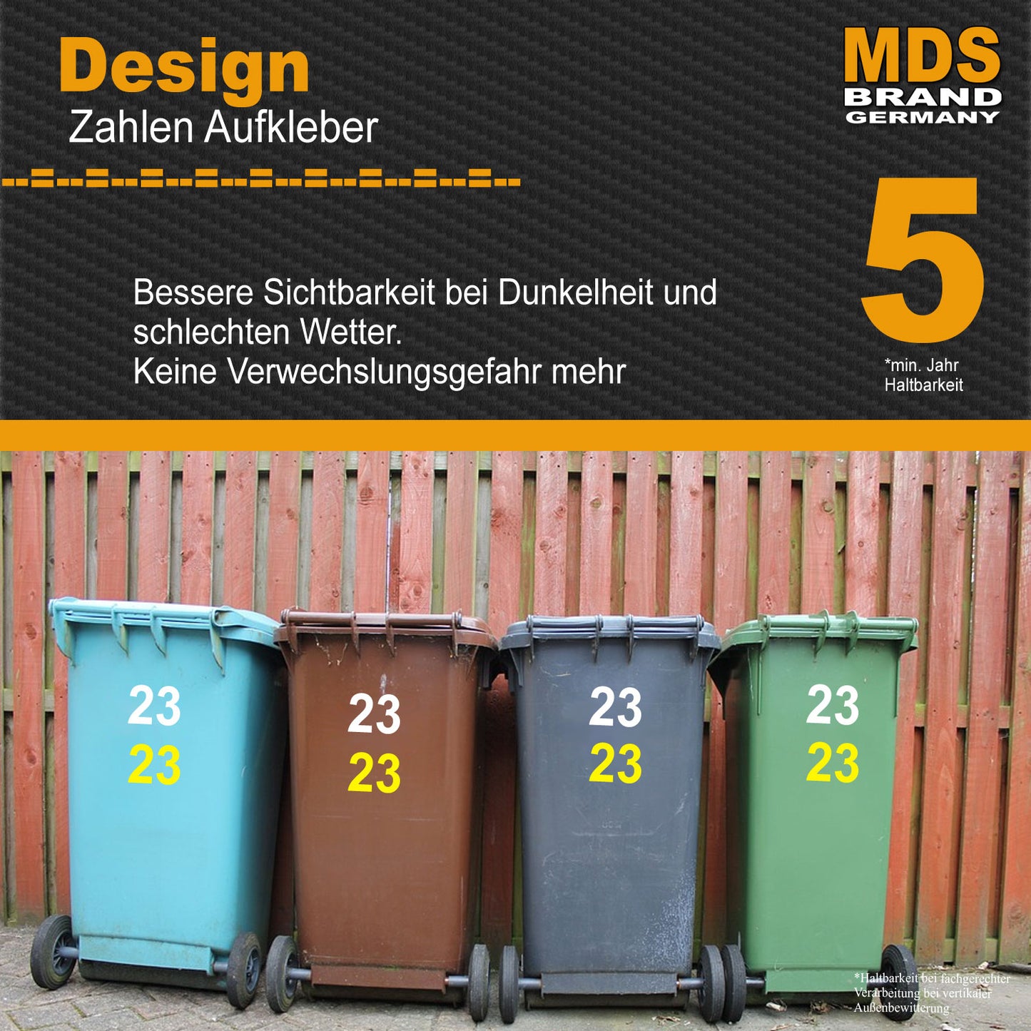 Design 15cm Zahlen Aufkleber Selbstklebende Klebezahlen für Briefkasten, Mülltonne & Hausnummeren Aufkleber für Außen & Innen Gelb