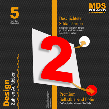 5cm Design Zahlen Aufkleber Selbstklebende Klebezahlen | Vinyl Hausnummern zum Aufkleben für Briefkasten, Mülltonnen, Hausnummer für Außen & Innen Rot