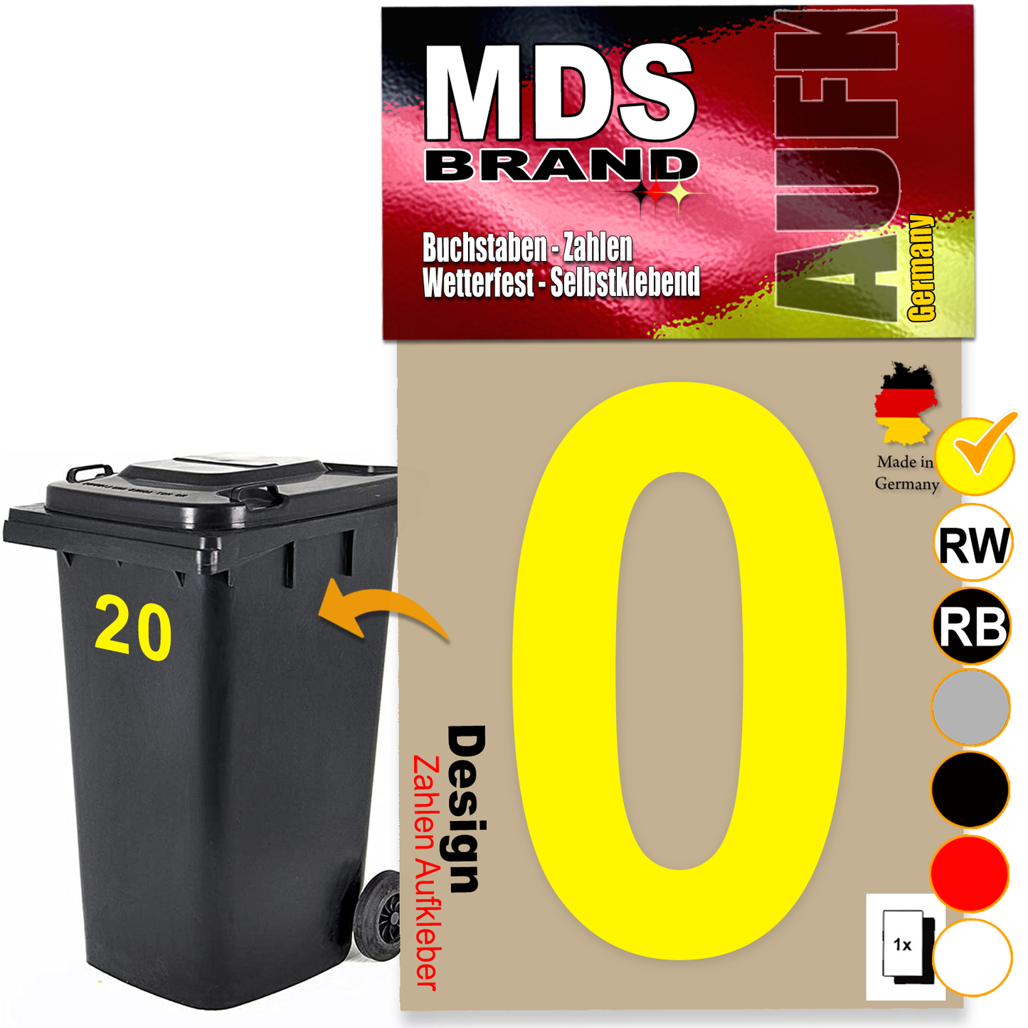 Design 15cm Zahlen Aufkleber Selbstklebende Klebezahlen für Briefkasten, Mülltonne & Hausnummeren Aufkleber für Außen & Innen Gelb