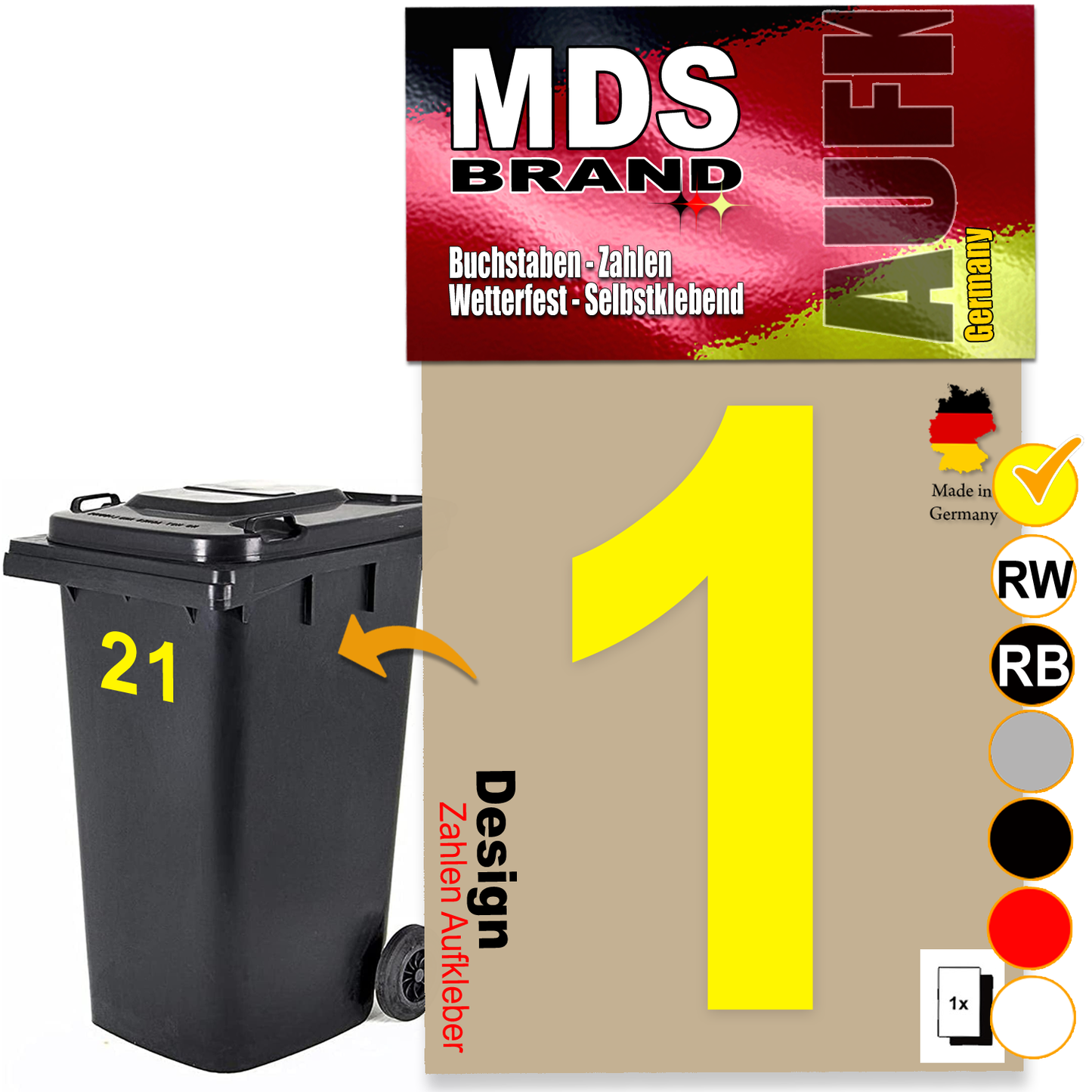 Design 15cm Zahlen Aufkleber Selbstklebende Klebezahlen für Briefkasten, Mülltonne & Hausnummeren Aufkleber für Außen & Innen Gelb