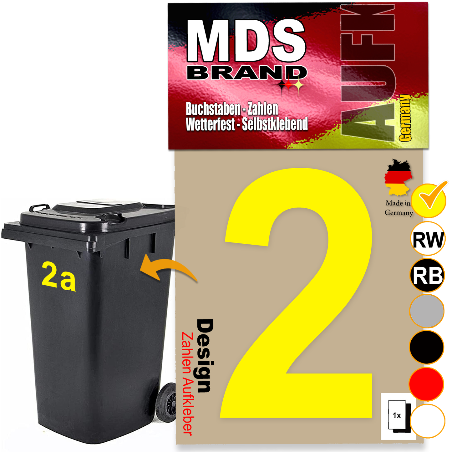 Design 15cm Zahlen Aufkleber Selbstklebende Klebezahlen für Briefkasten, Mülltonne & Hausnummeren Aufkleber für Außen & Innen Gelb