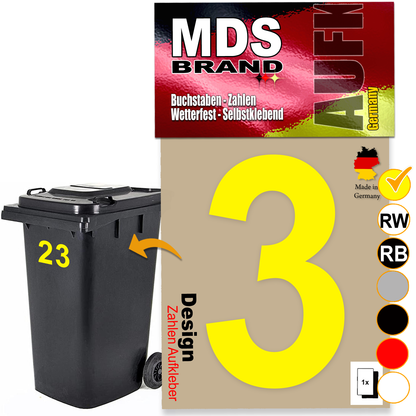 Design 15cm Zahlen Aufkleber Selbstklebende Klebezahlen für Briefkasten, Mülltonne & Hausnummeren Aufkleber für Außen & Innen Gelb