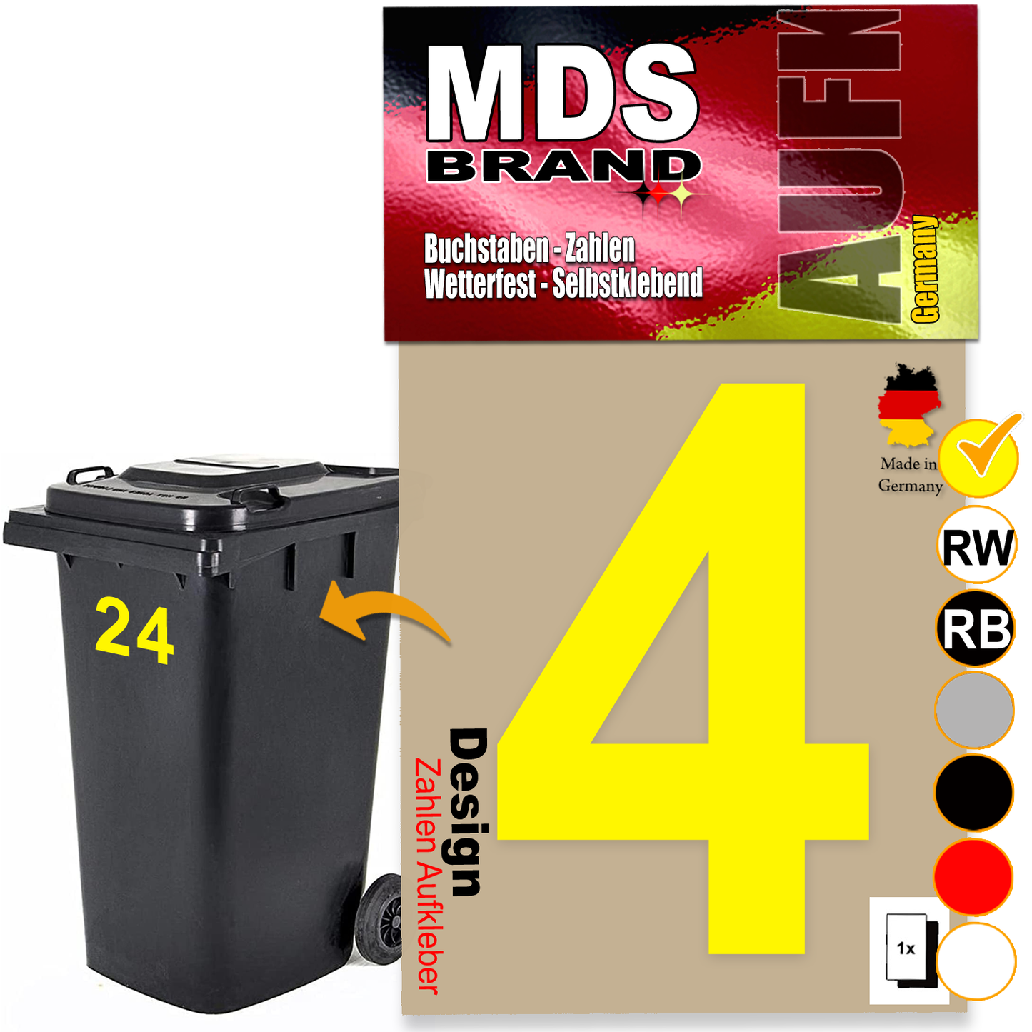 Design 15cm Zahlen Aufkleber Selbstklebende Klebezahlen für Briefkasten, Mülltonne & Hausnummeren Aufkleber für Außen & Innen Gelb