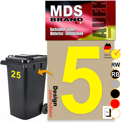 Design 15cm Zahlen Aufkleber Selbstklebende Klebezahlen für Briefkasten, Mülltonne & Hausnummeren Aufkleber für Außen & Innen Gelb