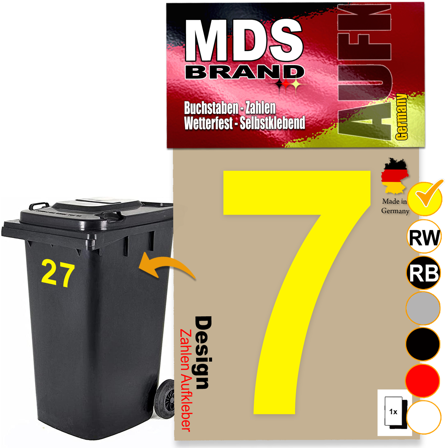 Design 15cm Zahlen Aufkleber Selbstklebende Klebezahlen für Briefkasten, Mülltonne & Hausnummeren Aufkleber für Außen & Innen Gelb