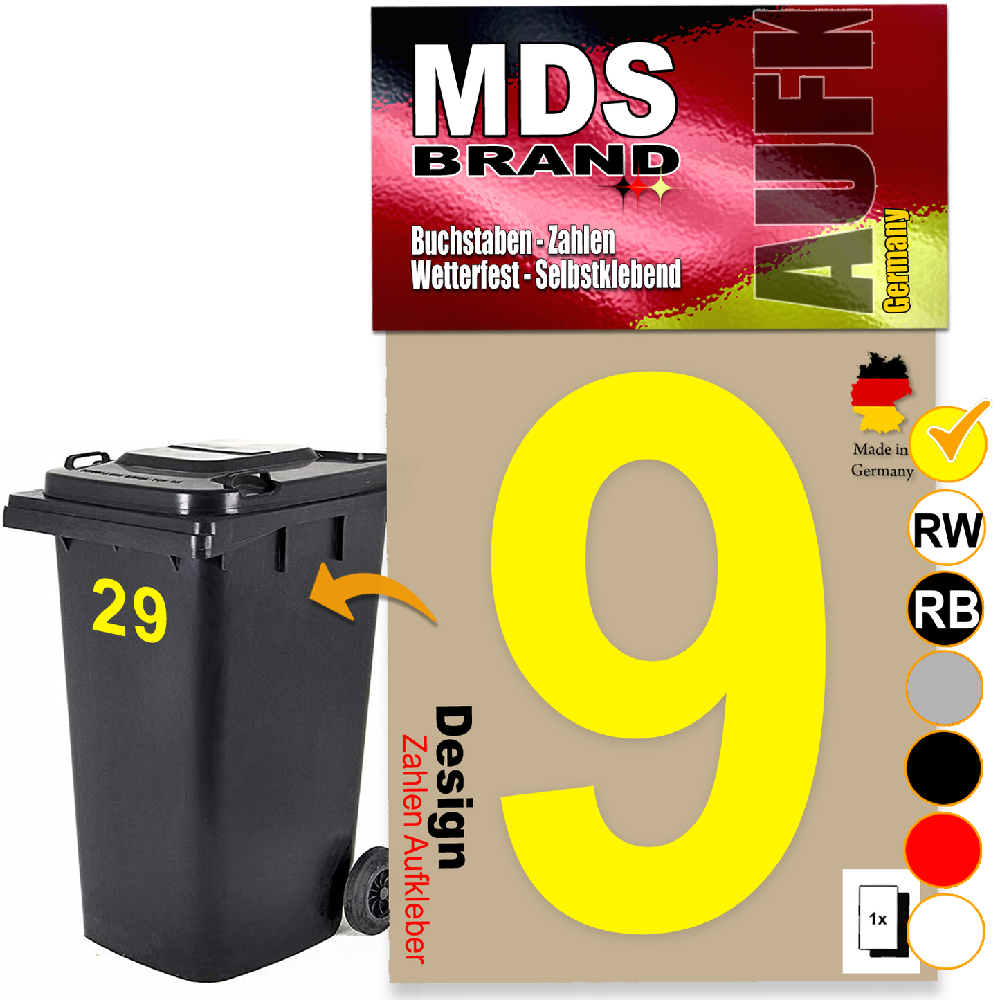 Design 15cm Zahlen Aufkleber Selbstklebende Klebezahlen für Briefkasten, Mülltonne & Hausnummeren Aufkleber für Außen & Innen Gelb