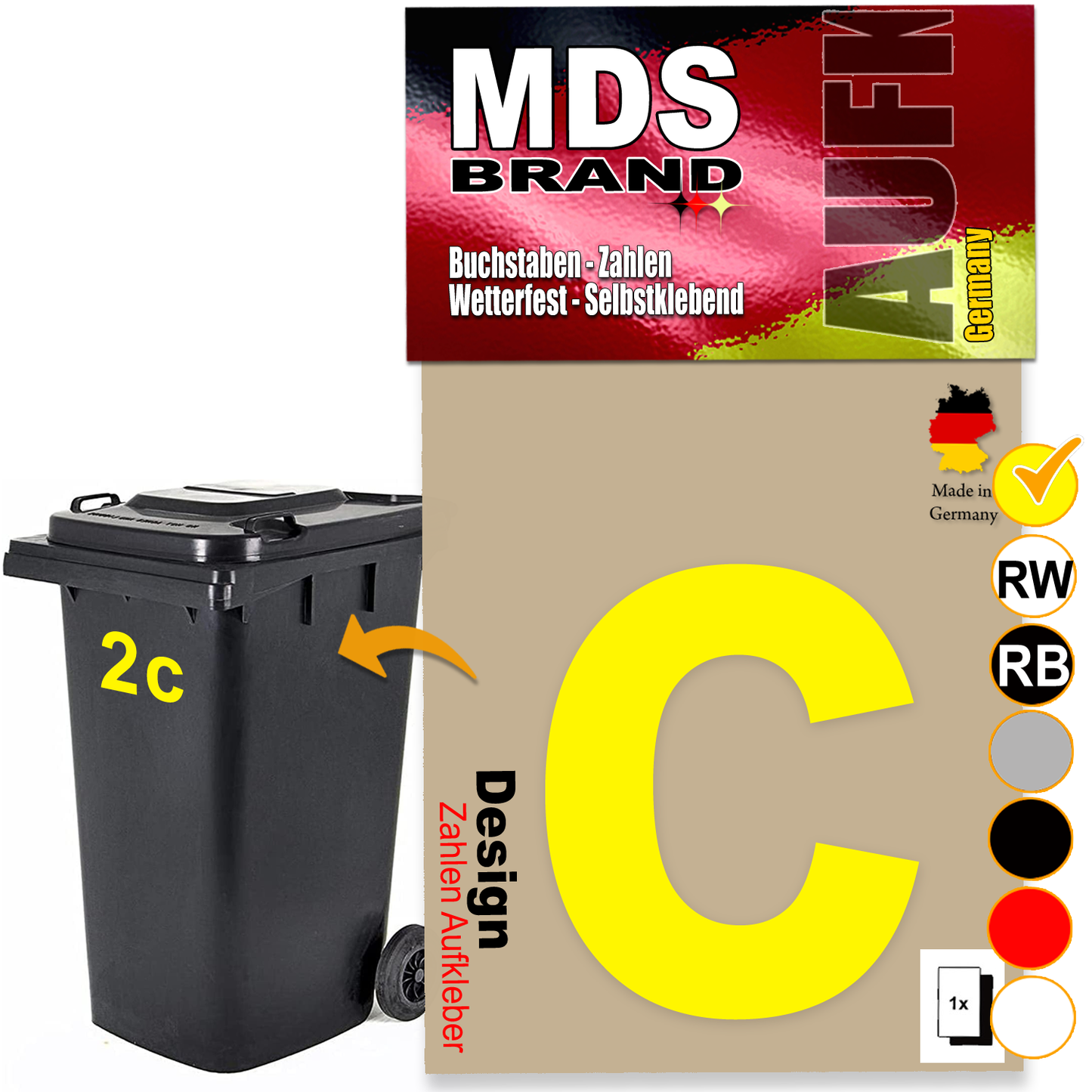 Design 15cm Zahlen Aufkleber Selbstklebende Klebezahlen für Briefkasten, Mülltonne & Hausnummeren Aufkleber für Außen & Innen Gelb